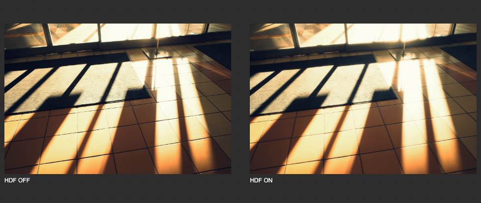 Ricoh GR III HDF side by side images of sunlight floor with diffusion filter on and off