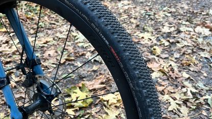 The Schwalbe G-One Overland Pro mounted on a wheel close up details