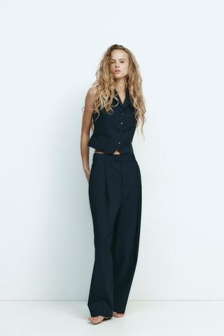 ZARA, Pinstripe Pleated Trousers