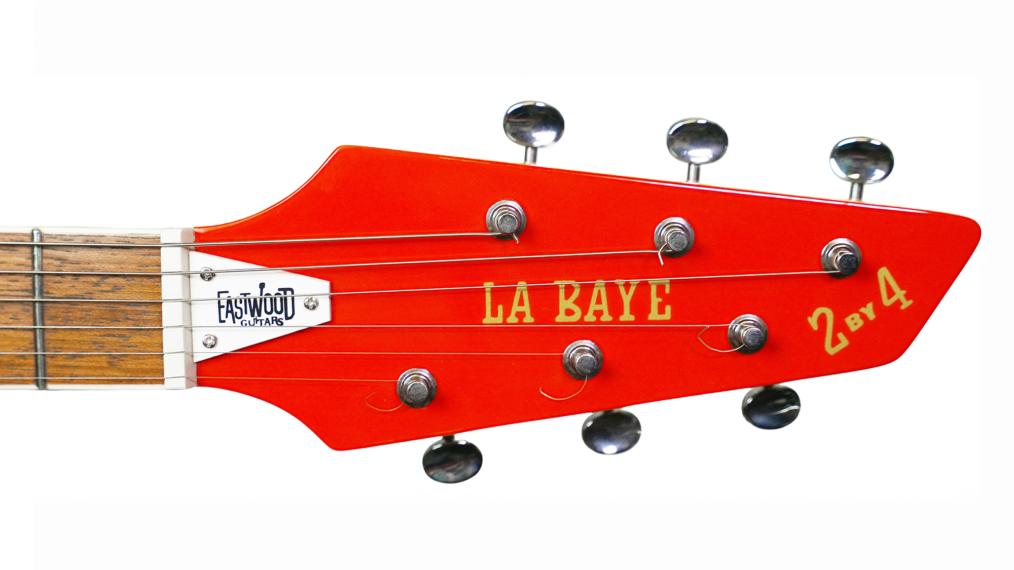 A detail of an Eastwood La Baye 2x4 electric guitar