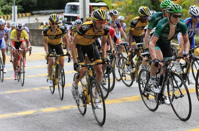Jacques Van Rensburg (MTN-Qhubeka) in the group approaching the summit of Genting