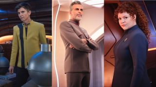 Side-by-side images of Tig Notaro, Oded Fehr and Mary Wiseman&#039;s Star Trek: Discovery characters