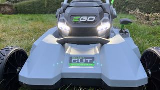 EGO POWER+ LM2135SP 21-in Cordless Lawn Mower being tested in writer's yard