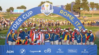 Team Europe celebrates its Ryder Cup win at Marco Simone