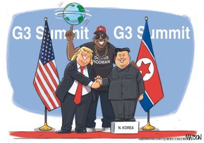 Political Cartoon U.S. Trump Kim Jong Un Dennis Rodman North Korea nuclear summit