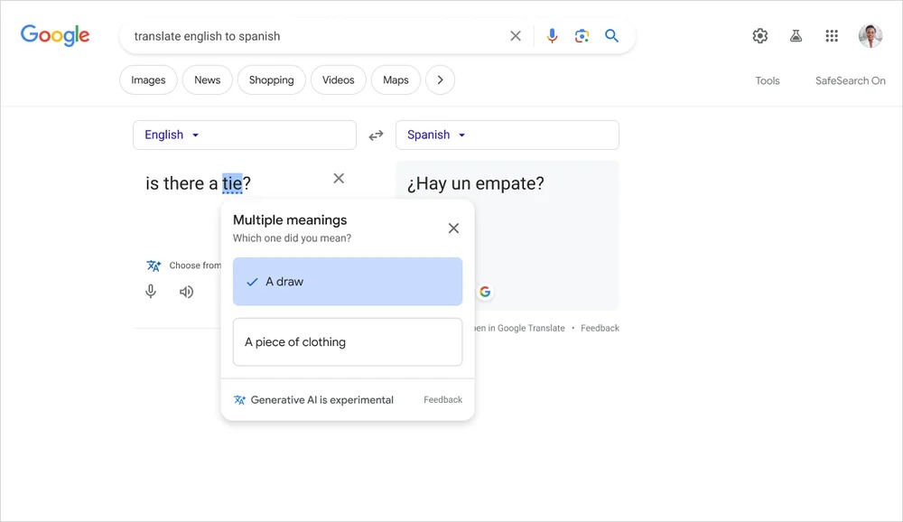 Google SGE contextual translation