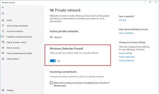 Windows Defender Firewall disable option