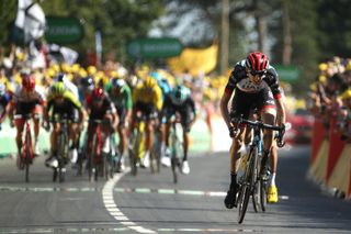 MUR-DE-BRETAGNE GUERLEDAN, FRANCE - JULY 12: Arrival / Sprint / Daniel Martin of Ireland and UAE Team Emirates / Pierre Latour of France and Team AG2R La Mondiale / during 105th Tour de France 2018, Stage 6 a 181km stage from Brest to Mur-de-Bretagne Guerledan 293m / TDF / on July 12, 2018 in Mur-de-Bretagne Guerledan, France. (Photo by Chris Graythen/Getty Images)