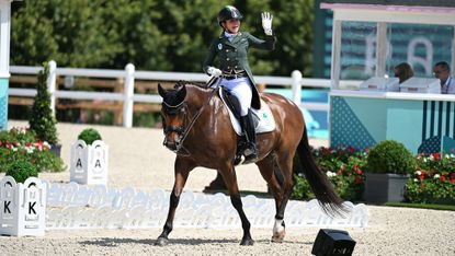 Abi Lyle riding Giraldo for Ireland at the Paris 2024 Olympics