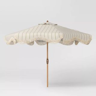Round Striped Scalloped Fringe Edge Outdoor Patio Market Umbrella