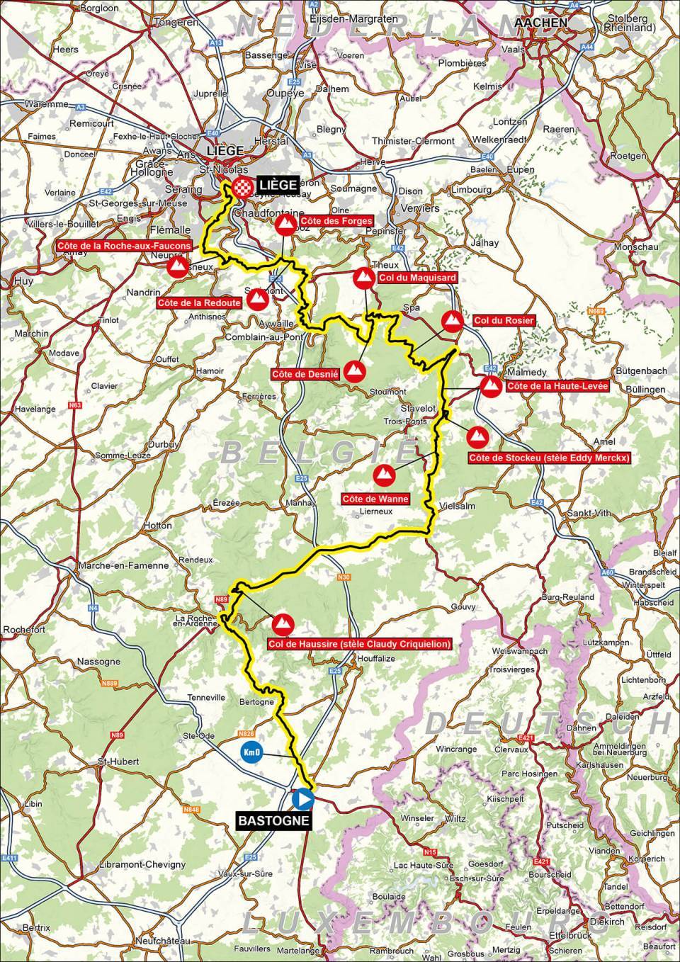 Li&amp;egrave;ge-Bastogne-Li&amp;egrave;ge map