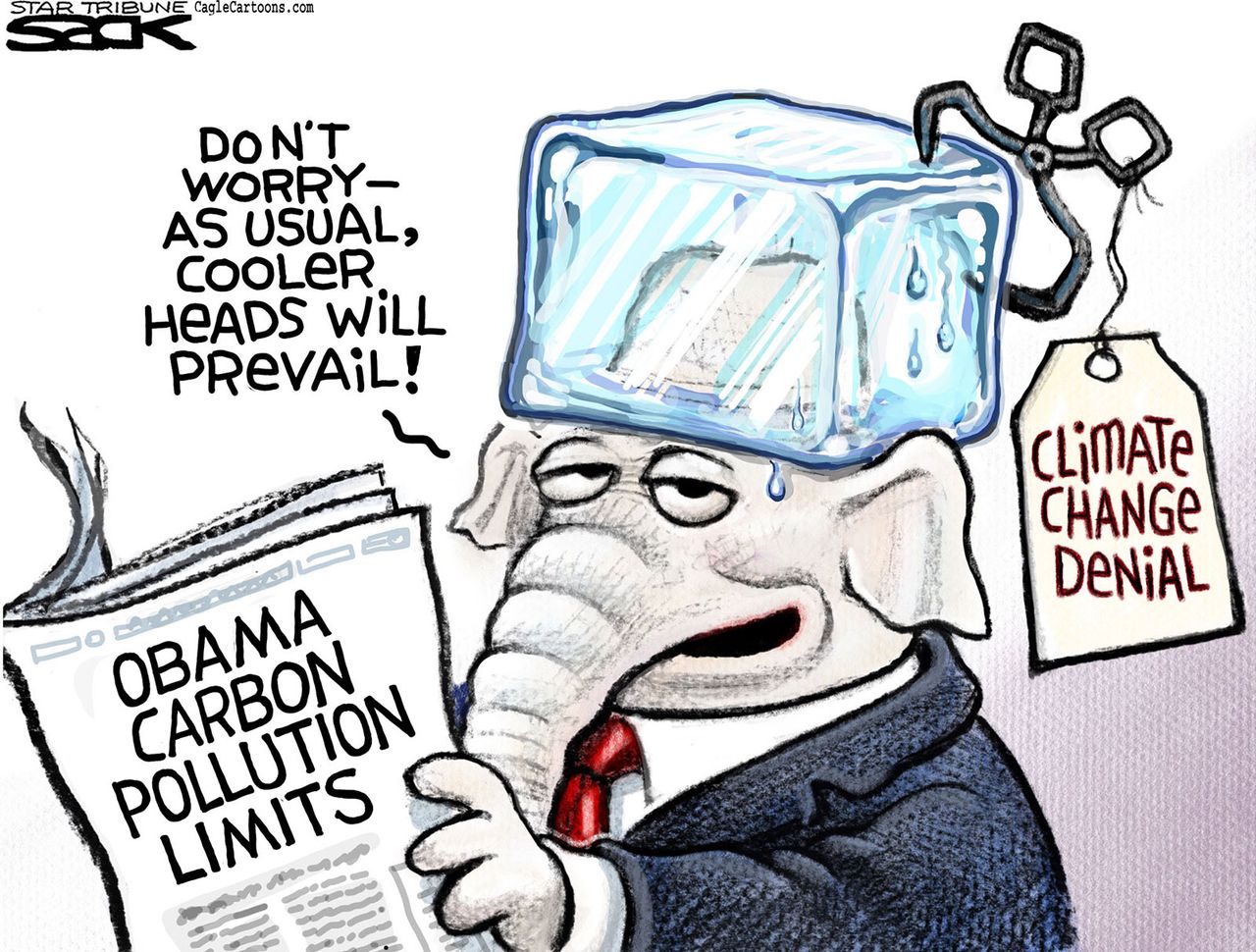 Political cartoon U.S. Climate Change Plan