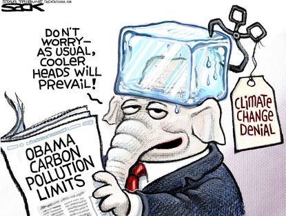 Political cartoon U.S. Climate Change Plan