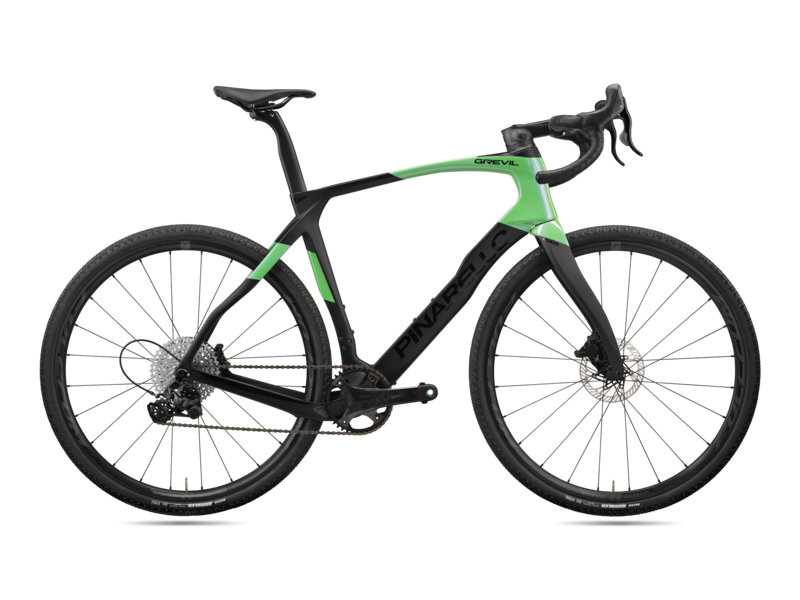 A black/green Pinarello Grevil with Ekar and Fulcrum wheels