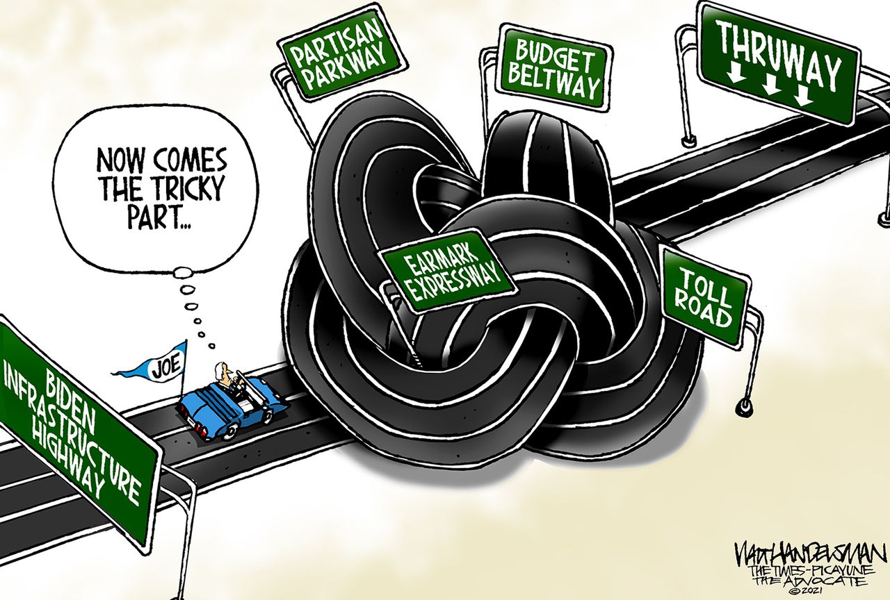 Political Cartoon U.S. biden infrastructure