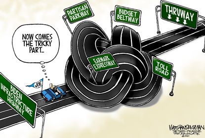 Political Cartoon U.S. biden infrastructure