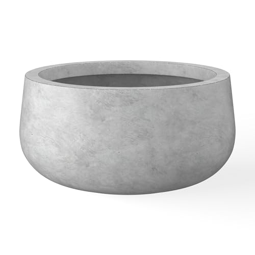Kante 15.7&quot; Dia Round Concrete Planter, Outdoor Indoor Garden Plant Pots With Drainage Hole and Rubber Plug, Modern Curvaceous Design, Natural Concrete