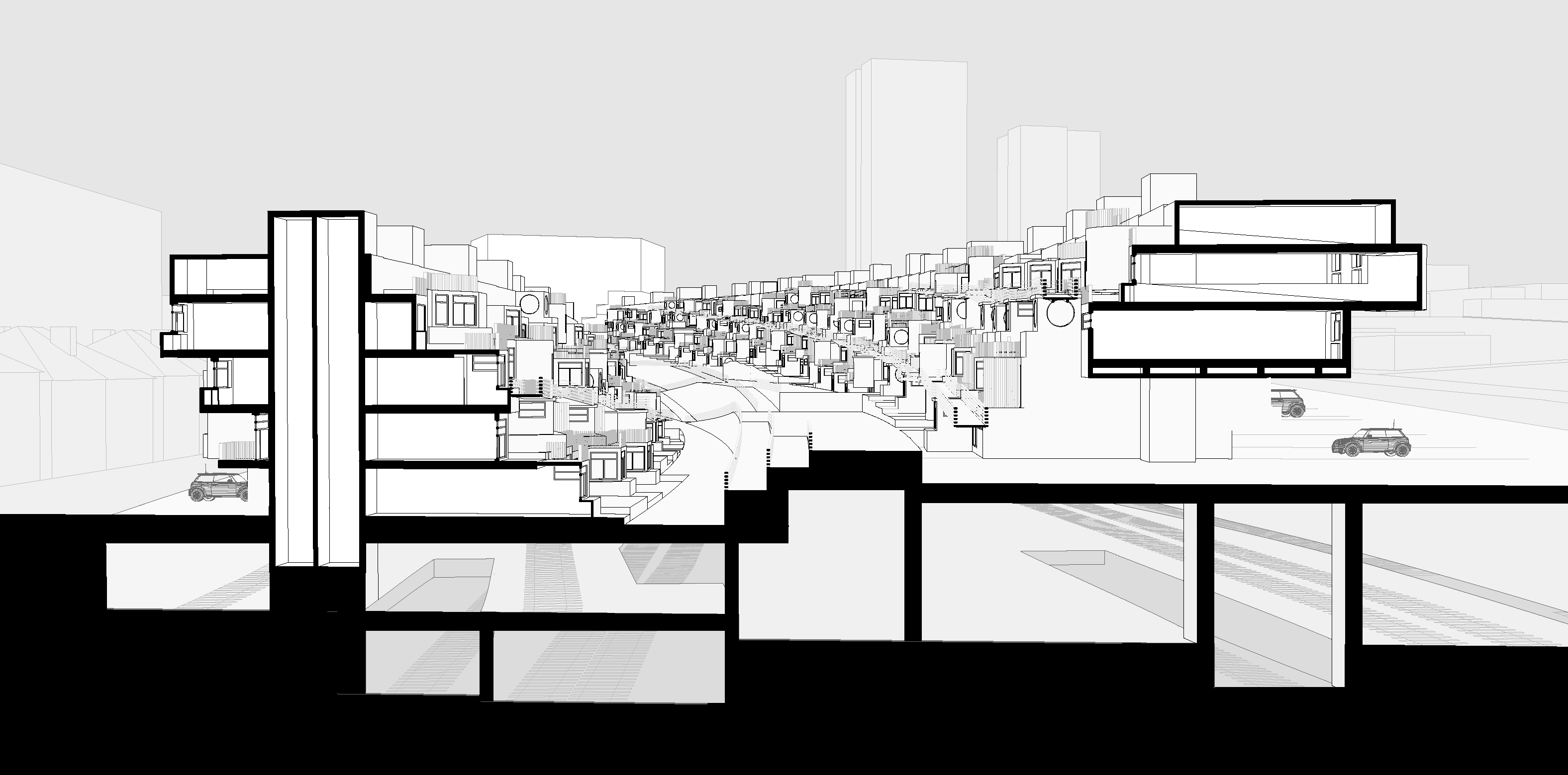 Cross-section architectural drawing by Shaina Yang