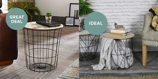 side table and metal wire basket