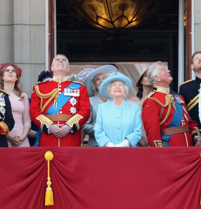 Princess Beatrice, Prince Andrew, Queen Elizabeth and other royals on the balcony at Buckingham Palace