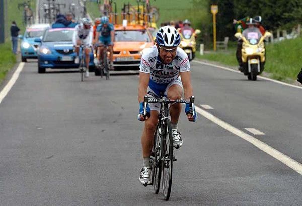 Gabriele Missaglia (Selle Italia) rides away from his companions