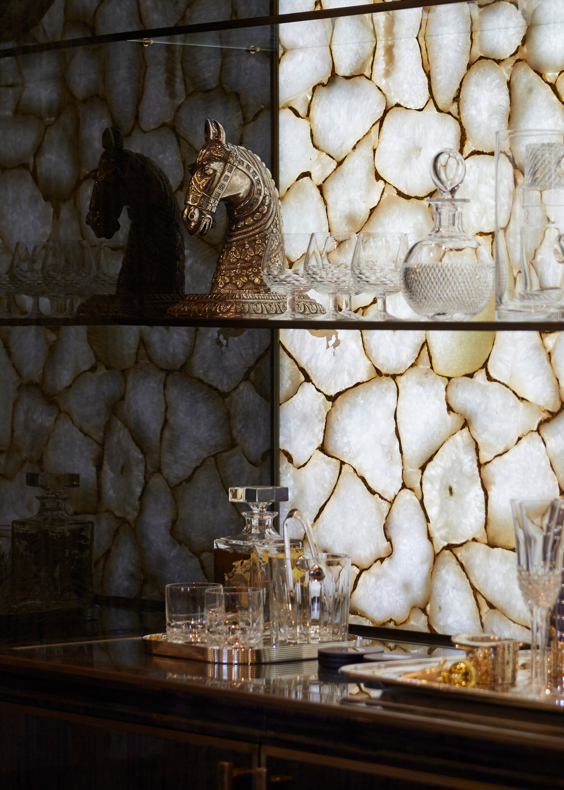 Home bar with backlit agate surface
