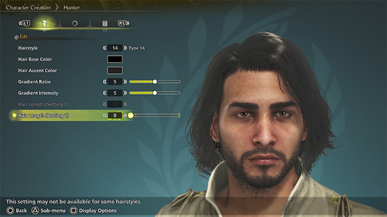 Monster Hunter Wilds character creator screen