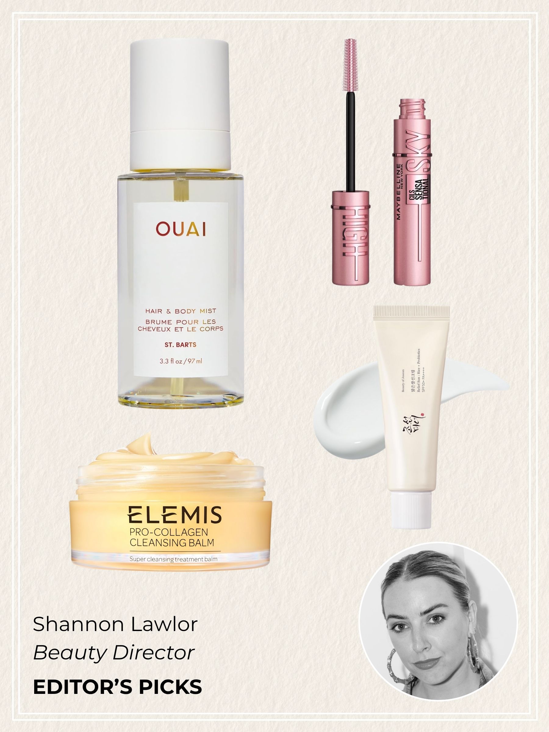 Shannon Lawlor's Prime Day beauty picks, including Ouai body mist, Maybelline mascara, Elemis cleansing balm and Beauty of Joseon SPF