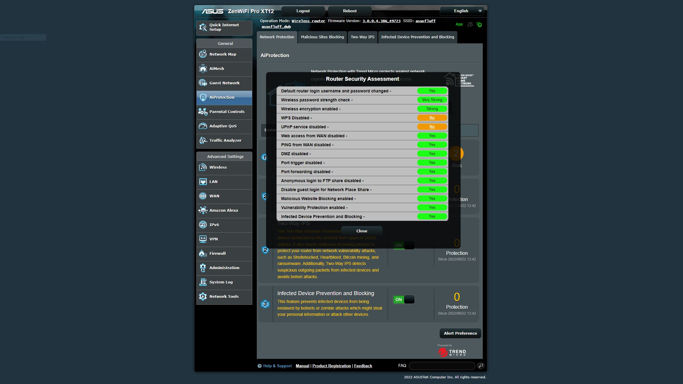 Asus ZenWiFi Pro XT12 mesh router feature list on a web browser