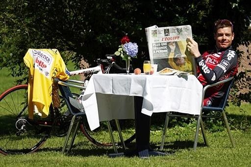The yellow jersey is proudly displayed