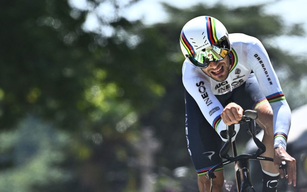 Ineos Grenadiers teams Italian rider Filippo Ganna cycles to the finish line during the 20th stage of the 109th edition of the Tour de France cycling race 407 km individual time trial between LacapelleMarival and Rocamadour in southwestern France on July 23 2022 Photo by AnneChristine POUJOULAT AFP Photo by ANNECHRISTINE POUJOULATAFP via Getty Images