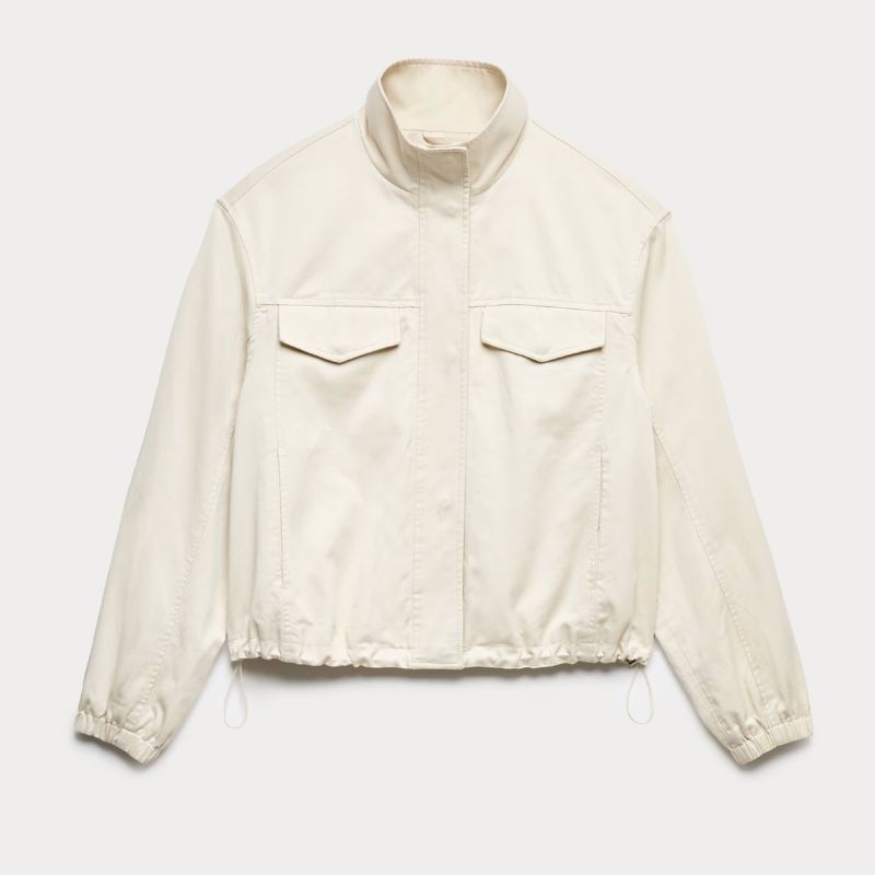 A cutout of a cream funnel neck jacket by M&amp;amp;S