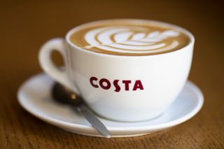Costa Coffee mug in this arranged photo at a Costa Costa coffee shop