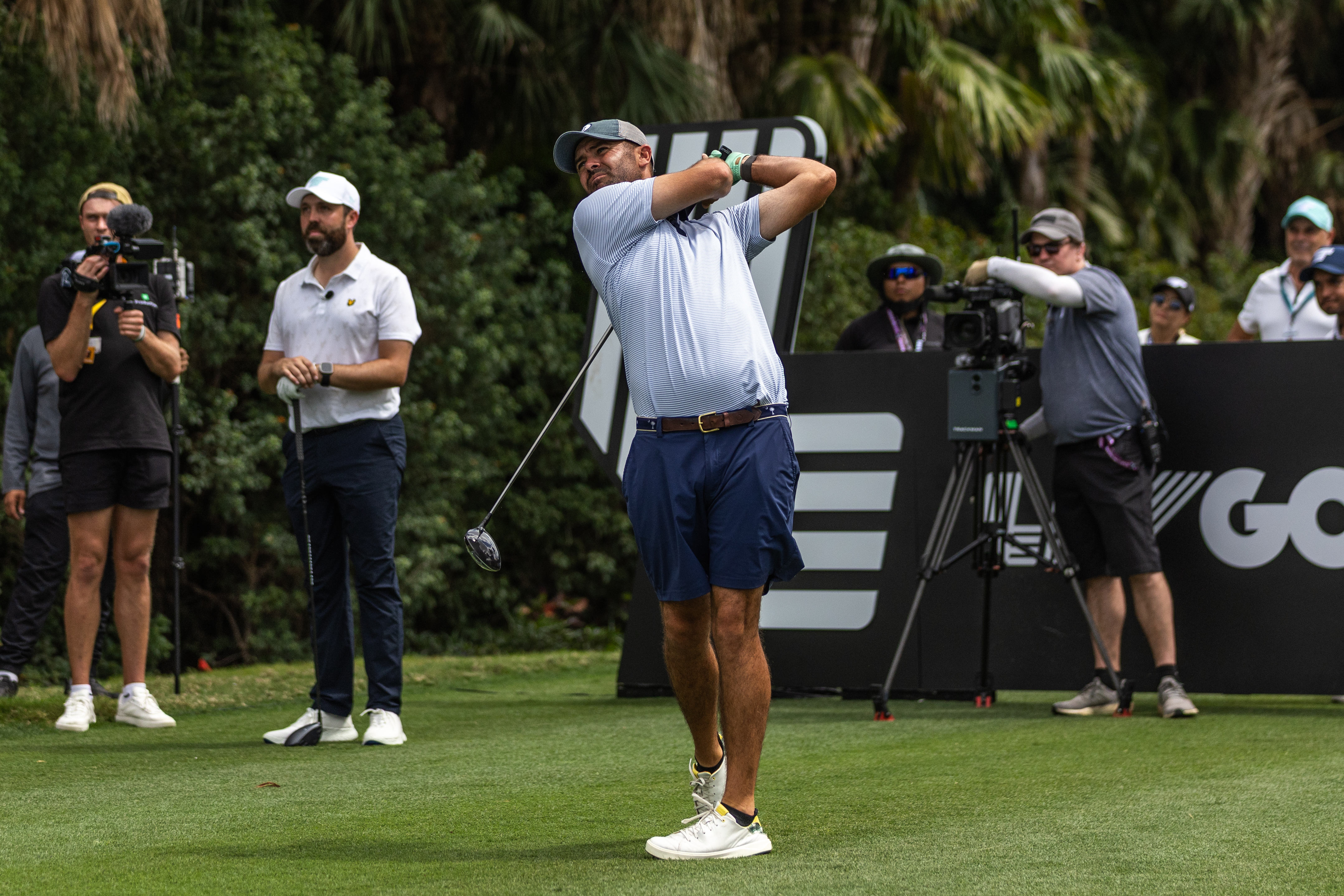 Wesley Bryan hits a tee shot at LIV Golf League The Duels