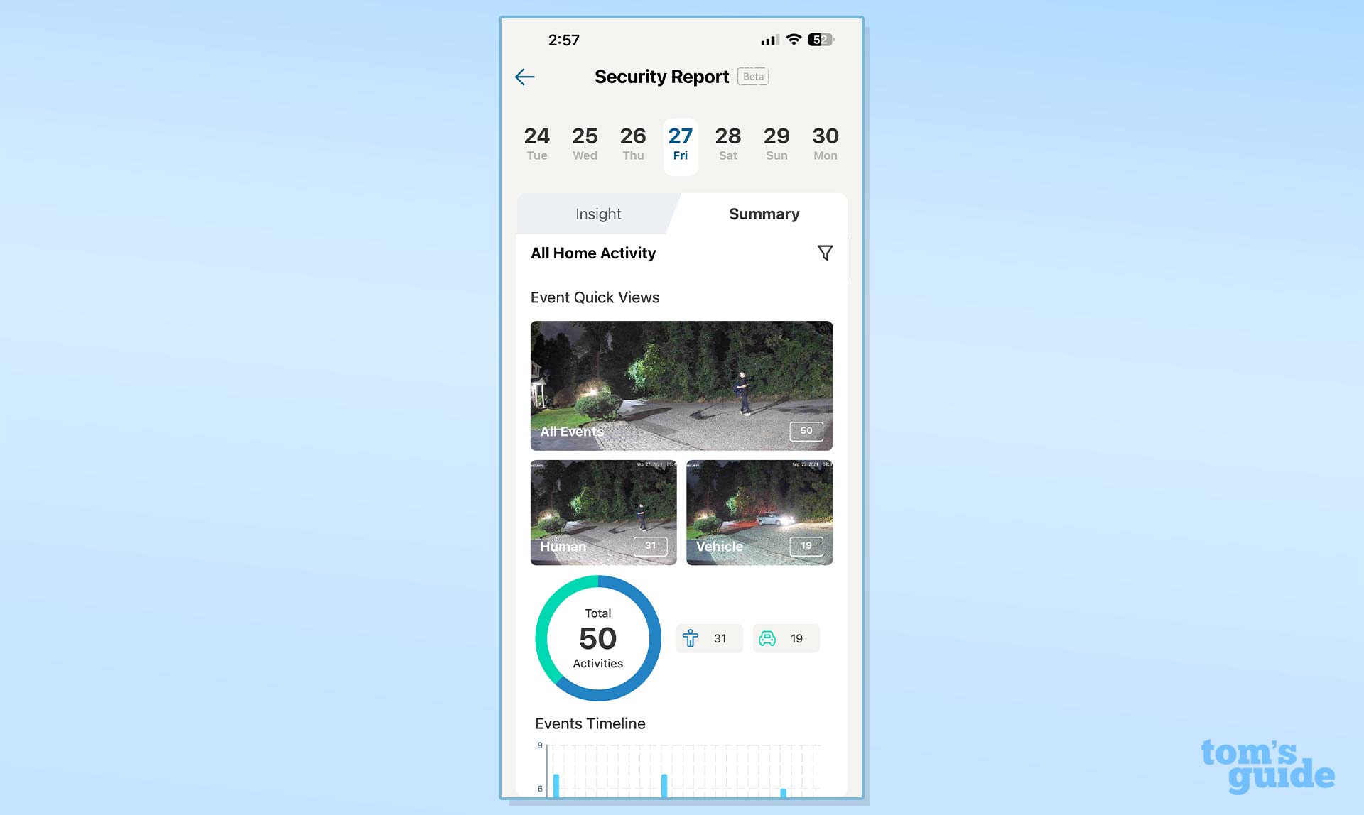 Screenshot of the Eufy app with the Eufy S3 Pro camera security report