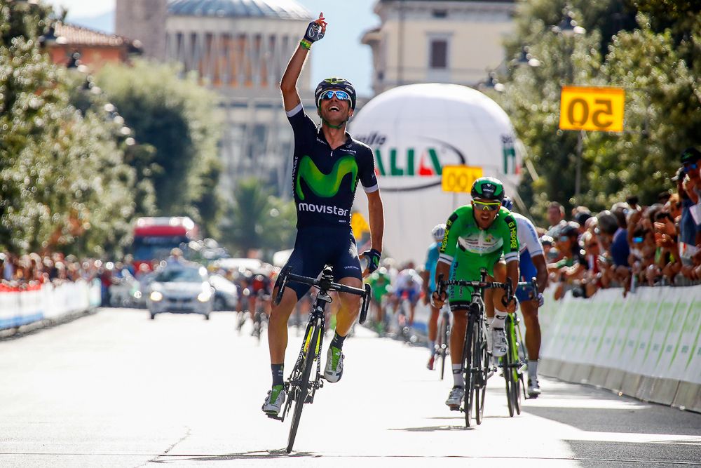 Giovanni Visconti (Movistar) celebrates his Toscana stage win