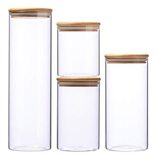 Leaf House High Borosilicate Glass Cylinder Airtight Food Storage Container Canister Jar With Lid (set of 4)