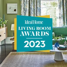 Green living room with Ideal Home living room awards 2023 badge