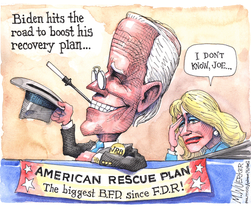 Political Cartoon U.S. biden fdr covid stimulus