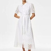 Pure Cotton Broderie Midi Shirt Dress, £59 | M&amp;S