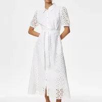 Pure Cotton Broderie Midi Shirt Dress, £59 | M&amp;S