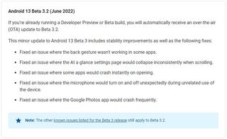 Android 13 Beta 3.2 release notes