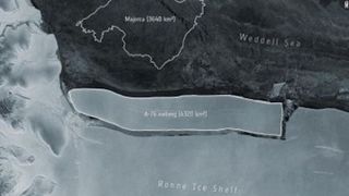 The humongous chunk of ice calved from the western side of the Ronne Ice Shelf in Antarctica.