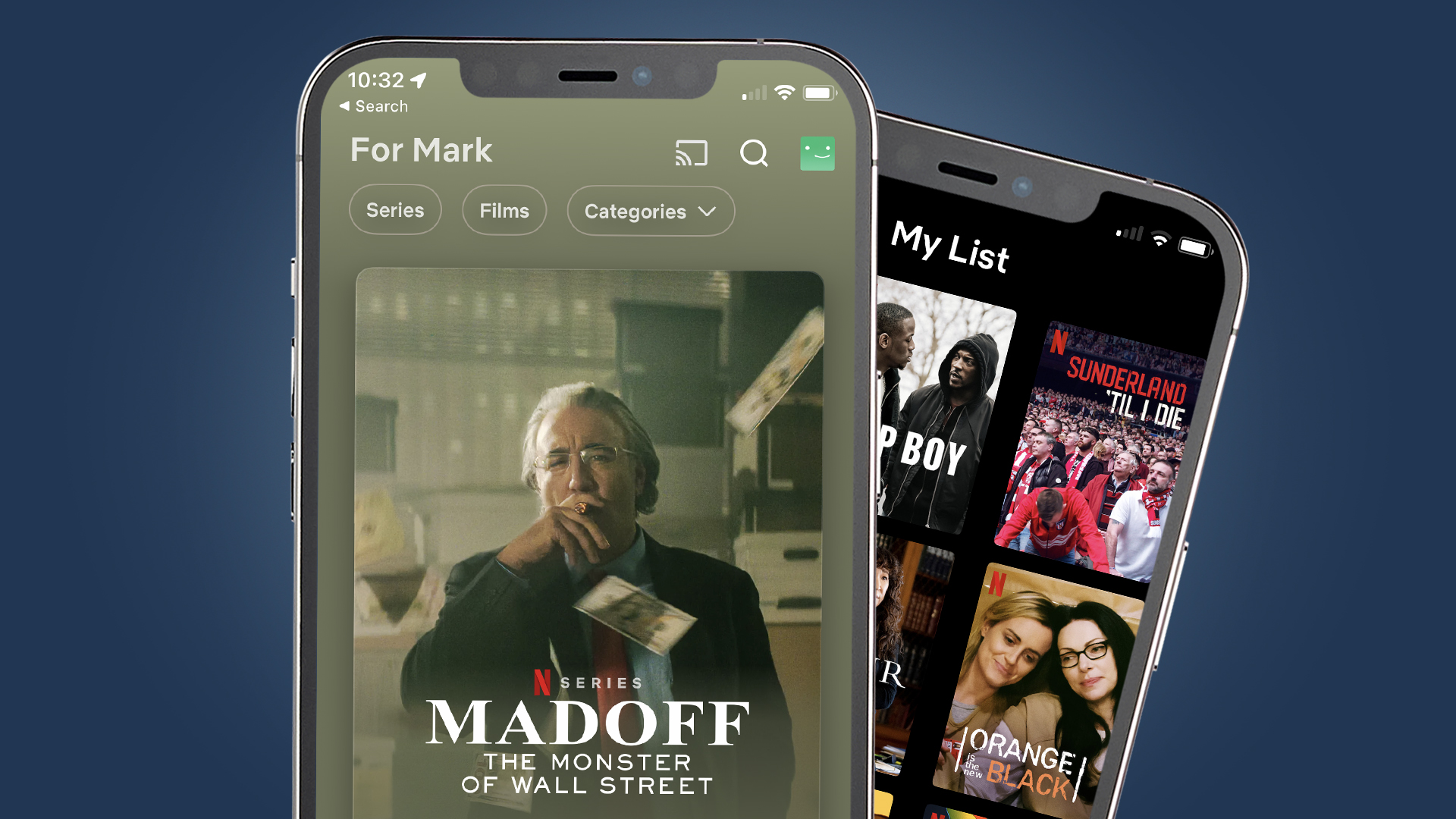 Ein iPhone mit der aktualisierten Benutzeroberfläche der Netflix-App
