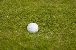 A golf ball in its pitchmark