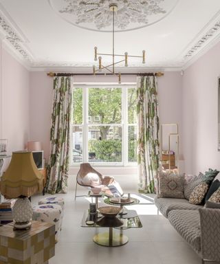 Pretty-pink London home living room