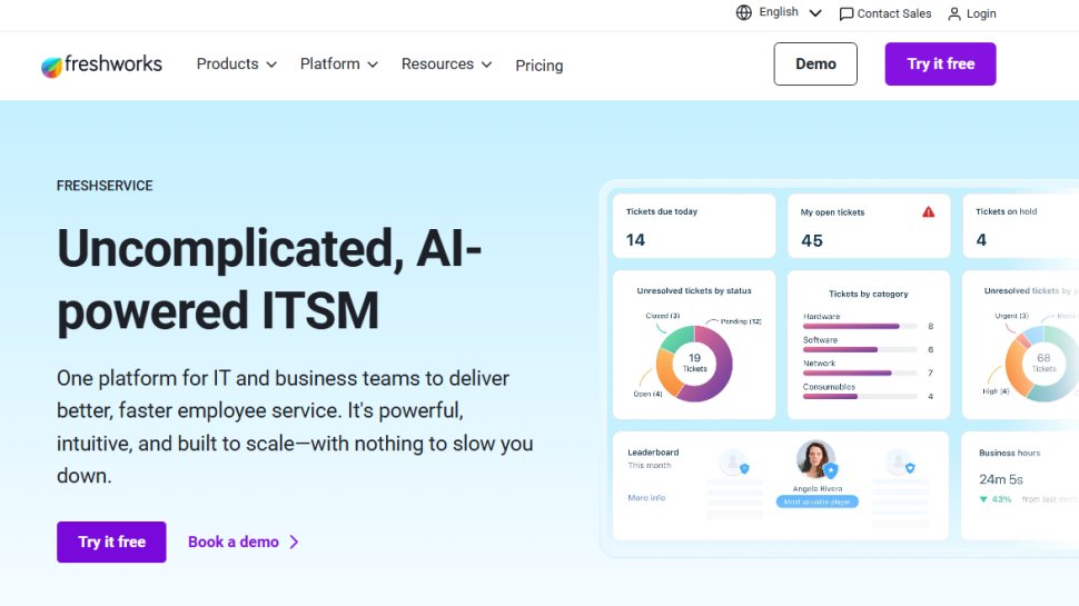 Website screenshot of Freshservice (February, 2026)