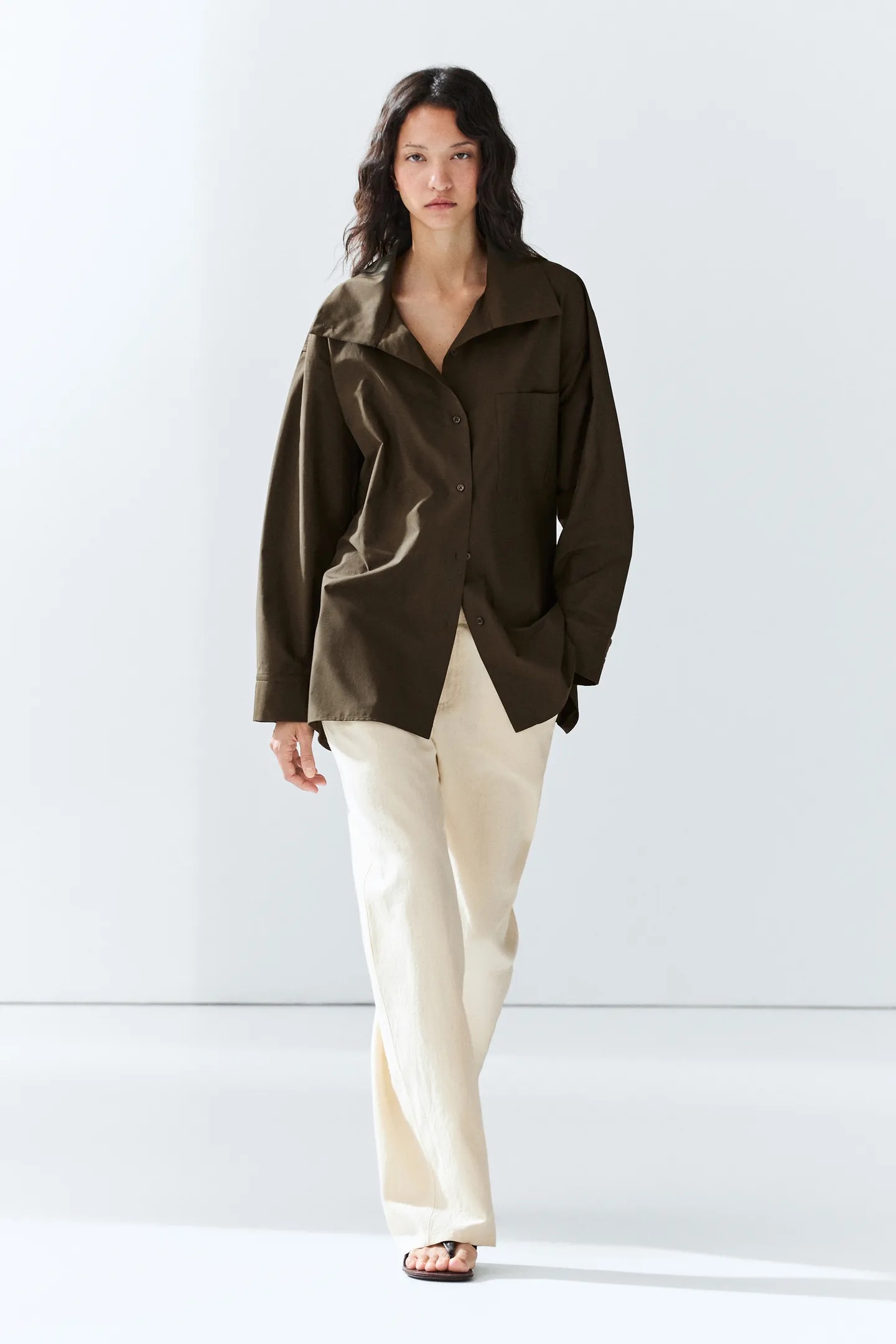 Massimo Dutti, High Collar Overshirt With Buckle Detail