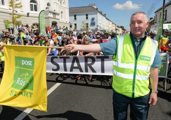 Joe O'Neill from the Naas Post Office gets ready to raise the flag