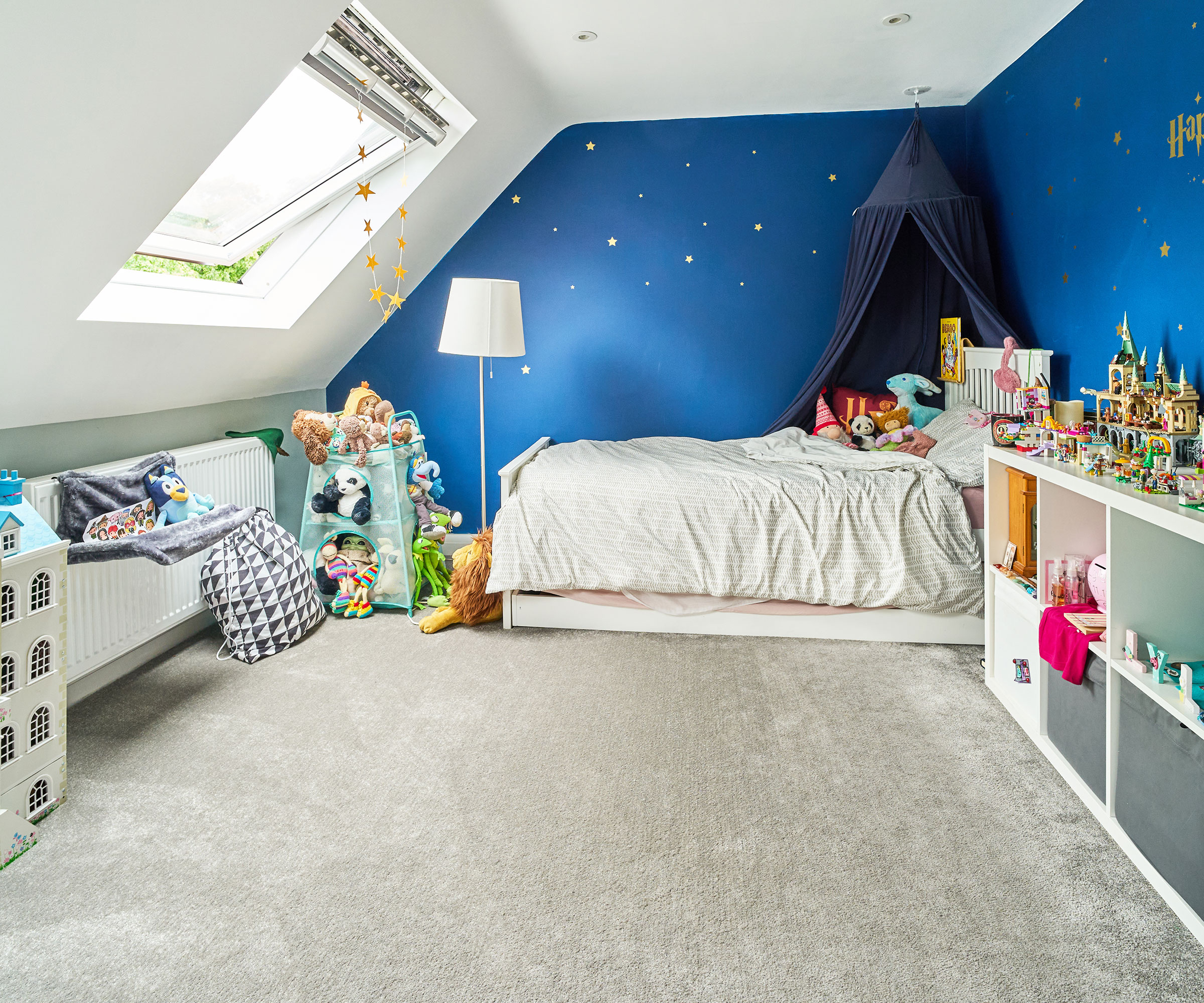 loft conversion children's bedroom with opening skylight